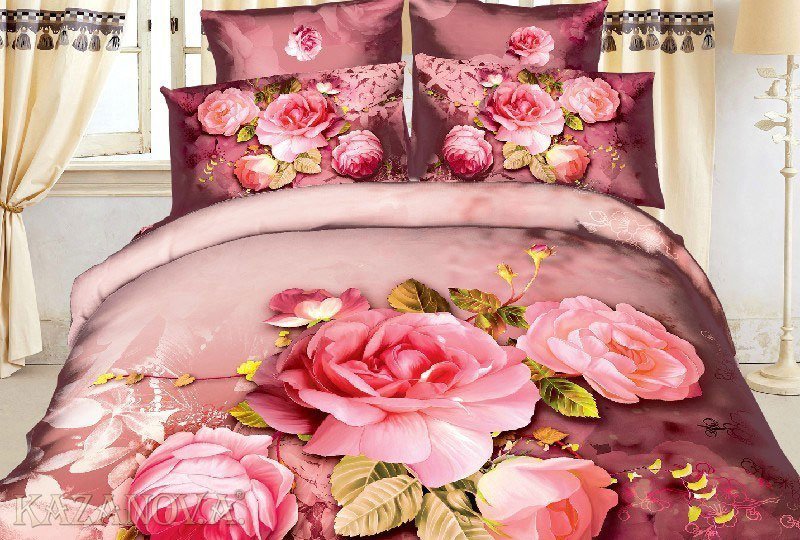 Комплект постельного белья кпб евро сатин роза бордо цветы казанова