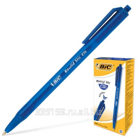 Ручка шариковая BIC автоматическая Round Stic Clic (Франция), корпус голубой, толщина письма 0,4 мм, синяя