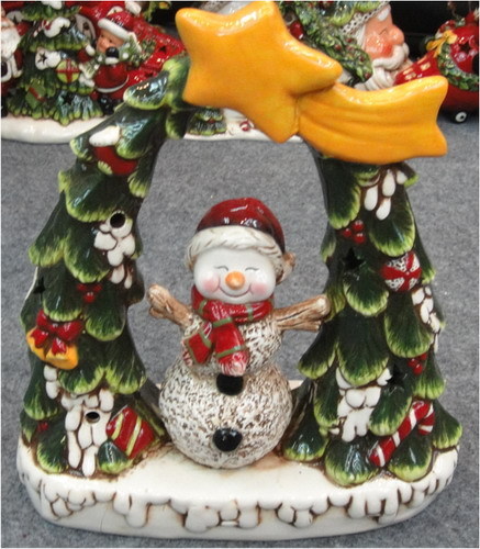 Фигурка декоративная Снеговик и ёлочки с подсветкой 22*9*25см (928261)