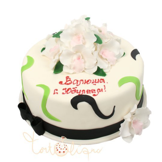 Праздничный торт на юбилей с цветами №776