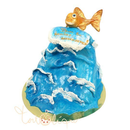 Праздничный торт с золотой рыбкой №883