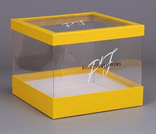 Желтая квадратная прозрачная коробка 250*250*200