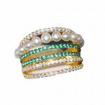 S925 Sterling Silver Ring Diamond Line Pearl Ring