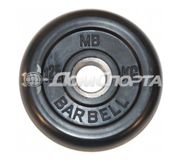 Диск обрезиненный, чёрного цвета, 31 мм, 1,25 кг MB Barbell MB-PltB31-1,25