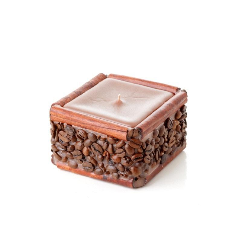 Свеча ручной работы «Кофе+корица» куб с коричневой начинкой арт. С-230