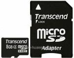 Карта памяти microSDHC 8Gb Transcend (Class 4) + Adapter SD