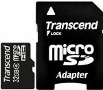 Карта памяти microSDHC 32Gb Transcend (Class 4) + Adapter SD
