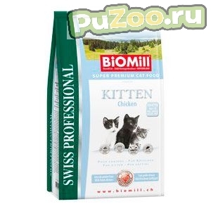 BiOMill swiss professional kitten chicken - сухой корм с курицей для котят от 3 недель до 10 месяцев, беременных и кормящих кошек биомилл киттен