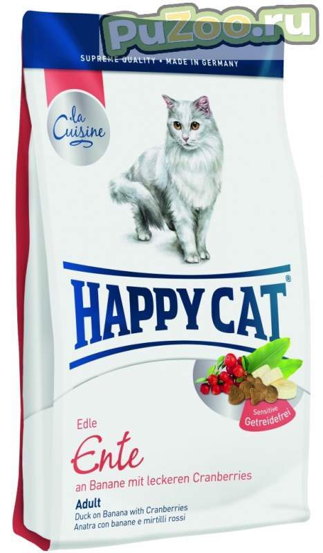 Happy cat supreme - сухой корм с уткой и клюквой для взрослых кошек всех пород хэппи кэт ла кьюзин (fit & well la cuisine duck on banana with cranberries)