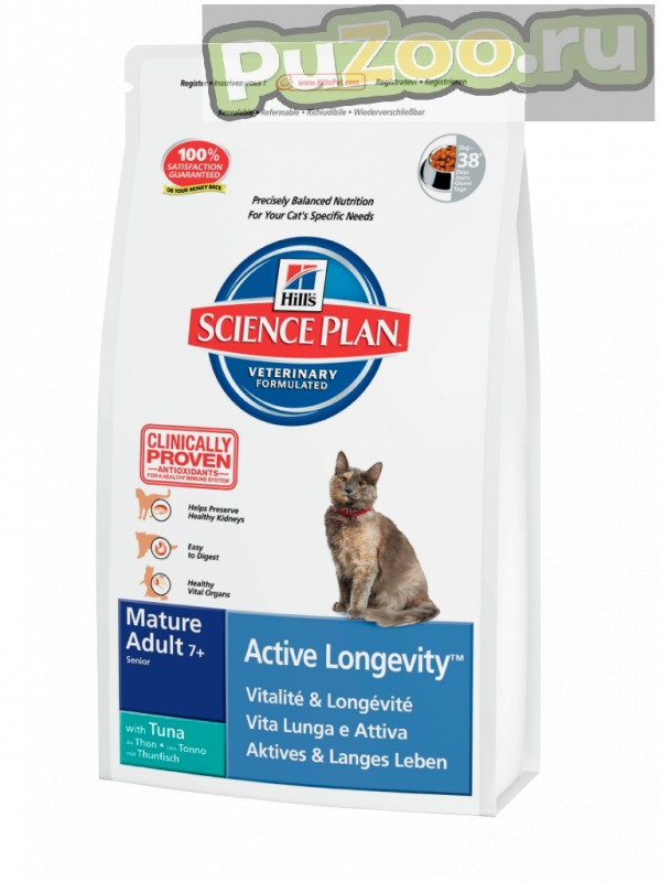 Hill's science plan 7+ - сухой корм с тунцом хиллс матюр для пожилых кошек старше 7 лет (feline mature adult 7+ active longevity with tuna)