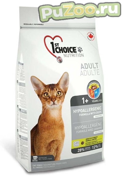 1st Choice adult cat hypoallergenic - сухой корм с уткой беззерновой гипоаллергенный для взрослых кошек всех пород от 1 года и старше фест чойс эдалт