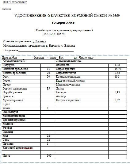 Комбикорм для кроликов