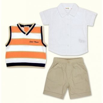Комплект Classic WWW, для мальчика, рубашка, жилет, шорты, хлопок 100%