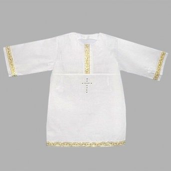 Рубашка крестильная  Маргарита,с отделкой - золотой или серебряной лентой, с крестиком, для мальчика