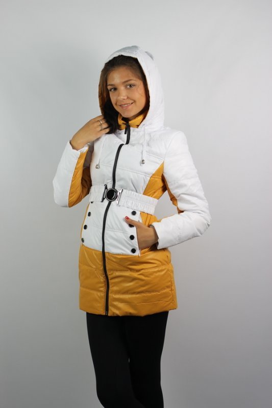 Куртка демисезонная плащевка бело-горчичный c-5033