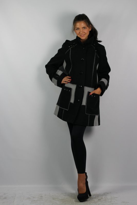 Пальто демисезонное кашемир черно-серый p-0435