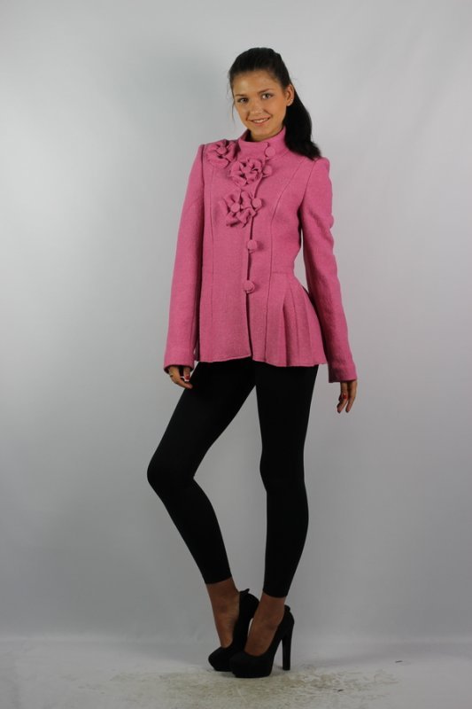 Пальто демисезонное вареная шерсть розовый p-5014
