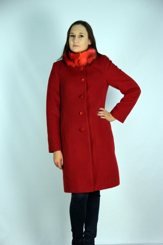 Пальто утепленное кашемир красный pu-5110