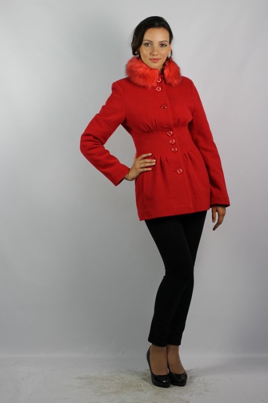 Пальто утепленное кашемир красный pu-0181