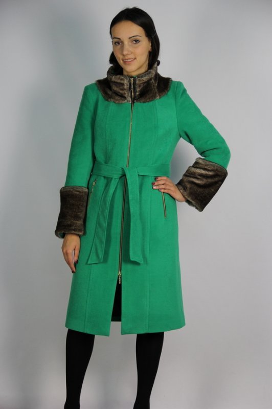 Пальто утепленное кашемир зеленый pu-5119