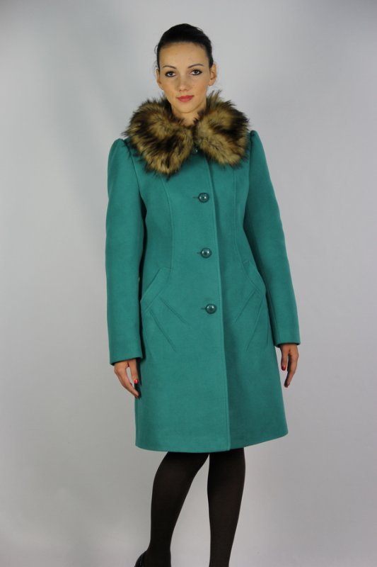 Пальто утепленное кашемир зеленый pu-7013