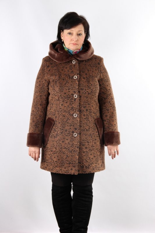 Пальто утепленное ворса коричневый pu-7096