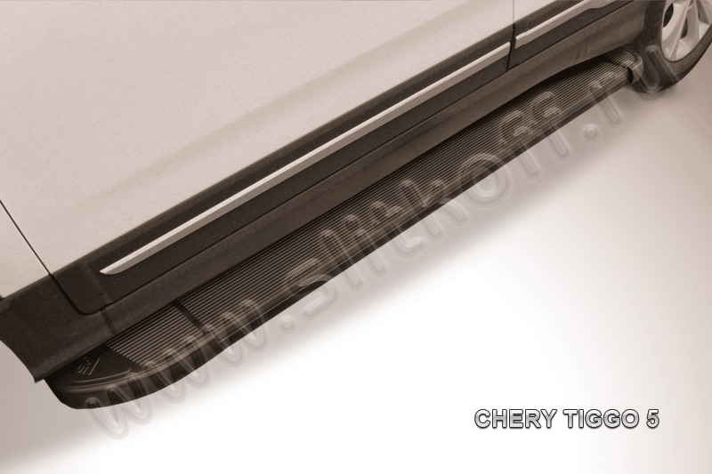 Пороги алюминиевые Optima Black для Chery Tiggo 5 AL-CT5-001