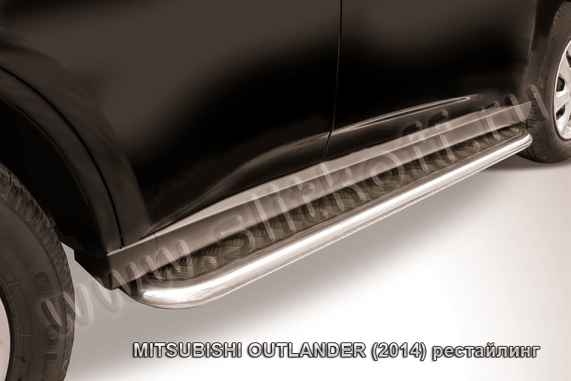 Пороги d42 с листом (чёрный квинтет) из нержавеющей стали Mitsubishi Outlander (2014) MОUT14-013