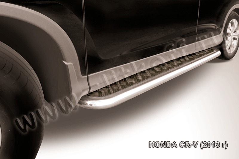 Пороги d57 с листом (чёрный квинтет) из нержавеющей стали Honda CR-V (2013) (2L) HCRV13-012