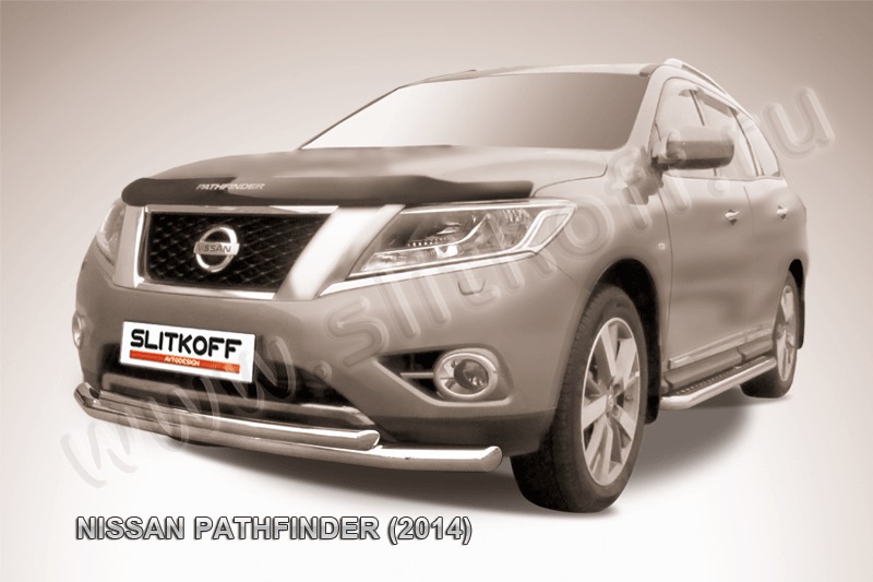 Защита переднего бампера d76+d57 двойная из нержавеющей стали Nissan Pathfinder (2014) NIP14-003