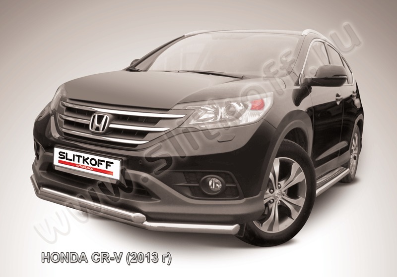 Защита переднего бампера d76+d57 двойная из нержавеющей стали Honda CR-V (2013) (2L) HCRV13-001