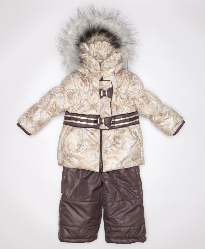 Комплект: куртка и полукомбинезон, Зимний, Бежевые-Одуванчики