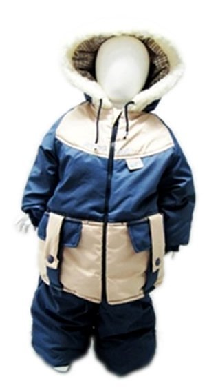 Комплект: куртка и полукомбинезон, Зимний, Сине-Бежевый