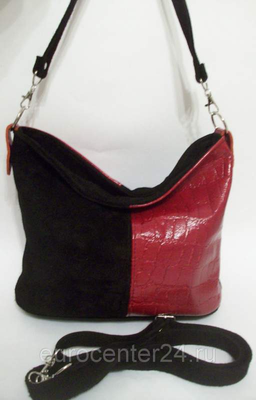 Красно-черная сумка из натуральной замши и натуральной кожи L 300