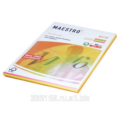 Бумага Maestro color А4, 80 г/м2, 200 л. (4 цв.x 50 л.), цветная неоновая RB04