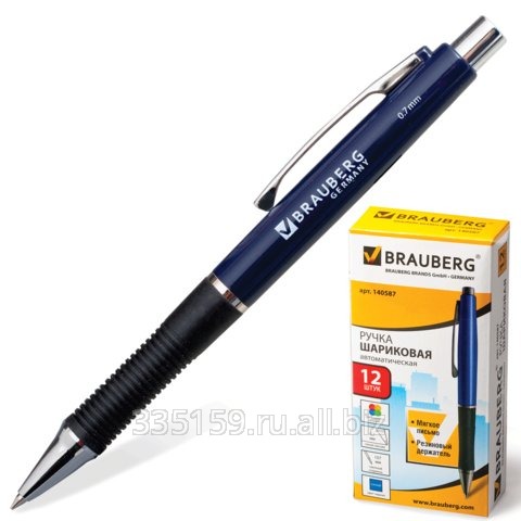 Ручка шариковая Brauberg (Брауберг) RBP005, автоматическая, корпус ассорти, толщина письма 0,7 мм, резиновый держатель, синяя