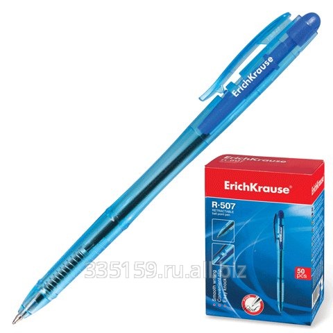 Ручка шариковая Erich Krause автоматическая R-507, корпус прозрачный, толщина письма 0,7 мм, синяя