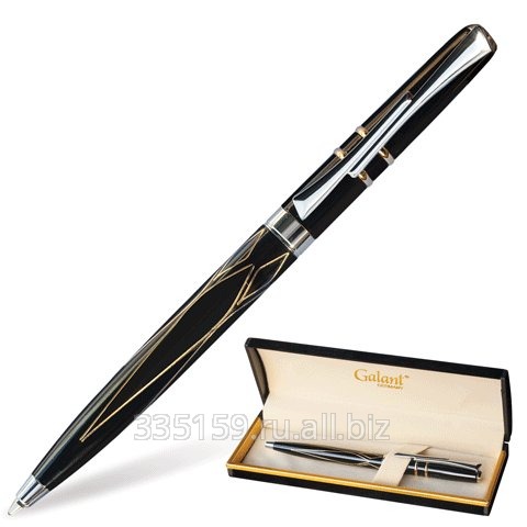 Ручка шариковая Galant GFP033, подарочная, корпус черный/золотистый, хромированные детали, синяя