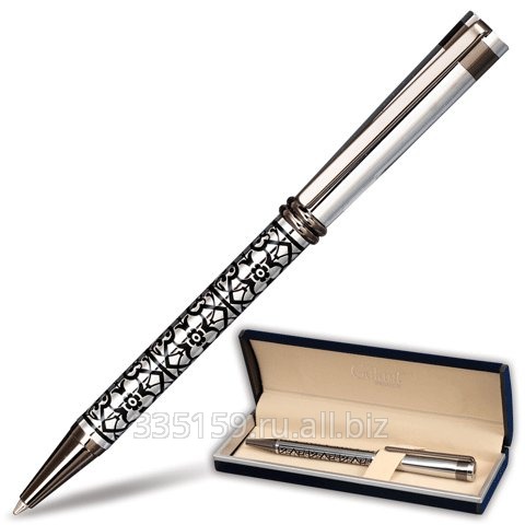 Ручка шариковая Galant GFP038, подарочная, корпус серебристый/черный, хромированные детали, синяя