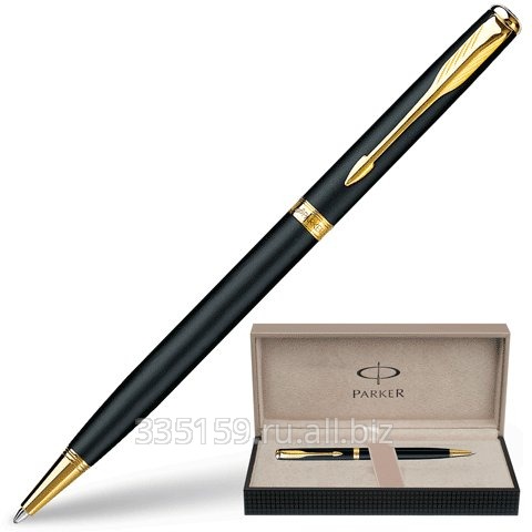Ручка шариковая Parker Sonnet Matte Black Slim GT, корпус матовый черный, позолоченные детали