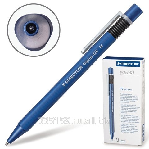 Ручка шариковая Staedtler (Штедлер, Германия) автоматическая Triplus, трехгранная, нескользящий корпус, 0,5 мм, синяя