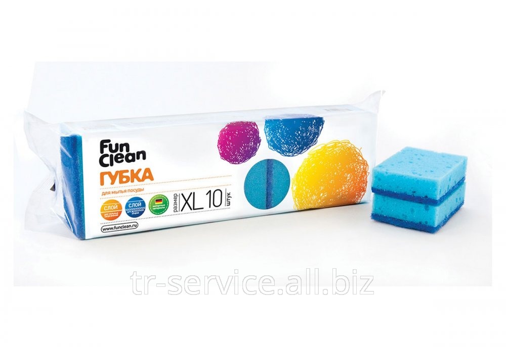 Губка для мытья посуды Fun Clean, в ассортименте - 10 шт/уп, 30 уп/кор