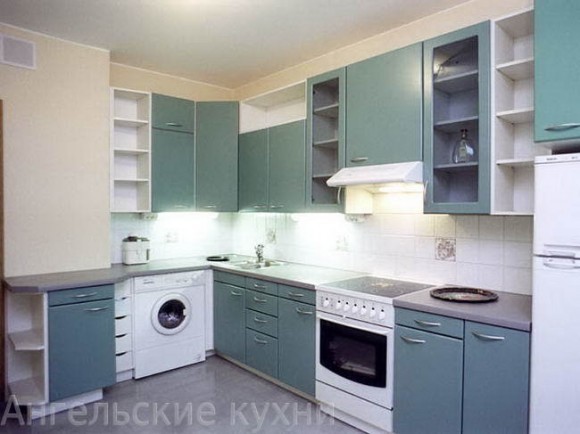 Кухня серо-зеленого цвета арт. КП007