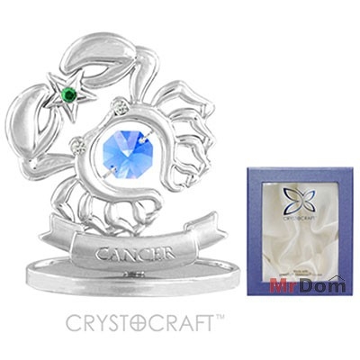 Рак (знаки зодиака), миниатюра серебристого цвета с голубыми кристаллами (754090)