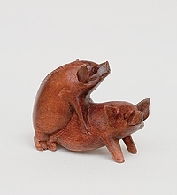 164-pu статуэтка две свиньи 15 см. (красное дерево) (784484)