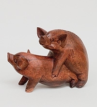 165-pu статуэтка две свиньи 20 см. (красное дерево) (784485)