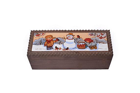 Деревянные игрушки ЦЕСАРЕВИЧ - Елочные шары из дерева (набор из 3-х шаров) «Снеговик, дети и рябина»