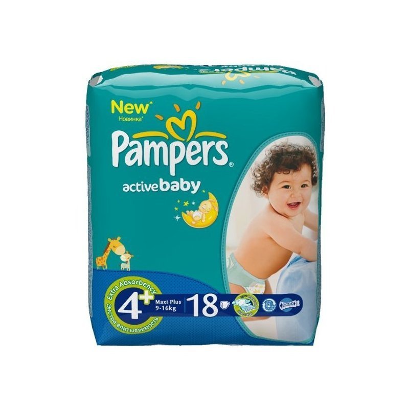 Подгузники Pampers Active Baby Стандарт 4+ 9-16 кг 18 шт
