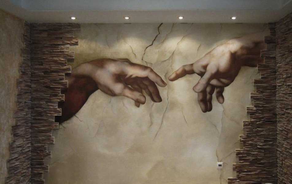 Лица на стенах и полу. Микеланджело Сотворение Адама. Фреска Сотворение Адама. Микеланджело - Сотворение Адама роспись. Сотворение Адама Микеланджело барельеф.