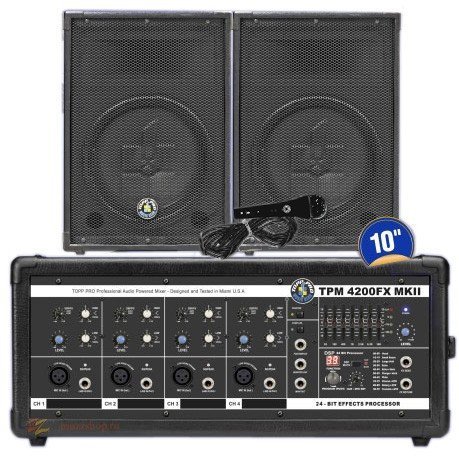 Акустический комплект TOPP PRO TPA-GIG 4200FX MKII PACK: микшер 2х100Вт + 2х10